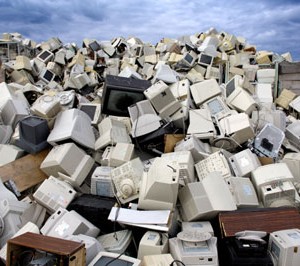 Large mound of discarded computers and monitors