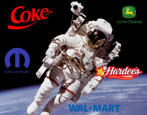 Astronaut with various corporate logos