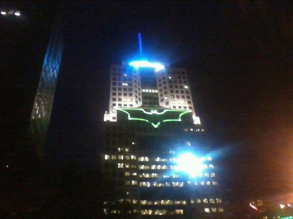 Batsign on The Highmark Building in downton Pittsburgh