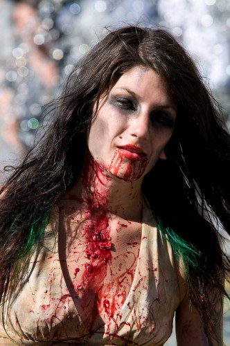 Pretty woman dressed as a zombie