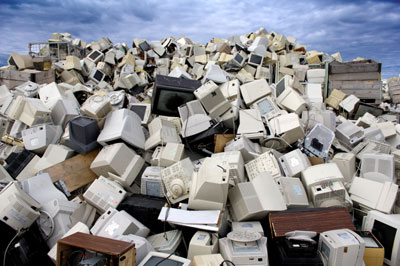 Large mound of discarded computers and monitors